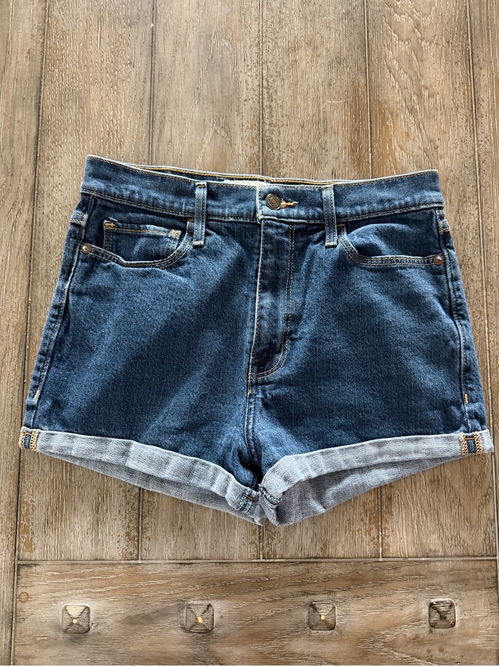 Abercrombie & Fitch Dark Blue Rolled-Hem Denim Shorts